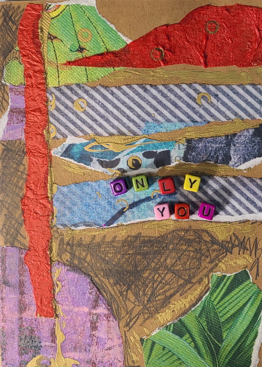 Handmade Multi-media Collage Greeting Cards |Red, Green, Purple, Blue, Abstract | Only You, Special Occasion | OOAK
