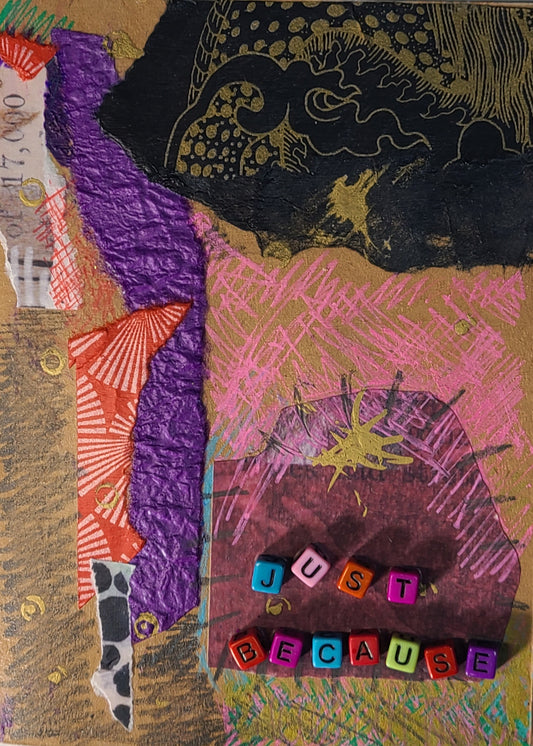 Handmade Multi-media Collage Greeting Cards |Black, Purple, Red, Pink | Just Because, Special Occasion | OOAK