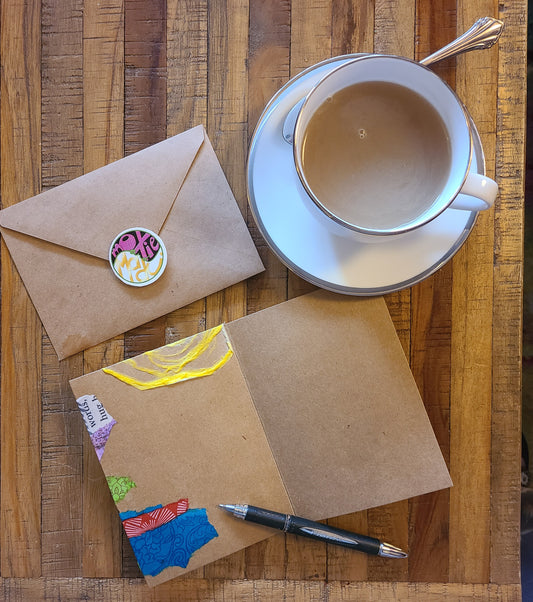 Handmade Multi-media Collage Greeting Cards |Yellow, Blue, Green, Abstract | Birthday, Special Occasion | OOAK