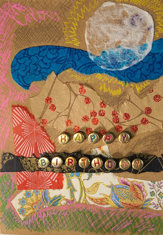 Handmade Multi-media Collage Greeting Cards | Red, Blue, Pink, Green | Birthday, Special Occasion | OOAK