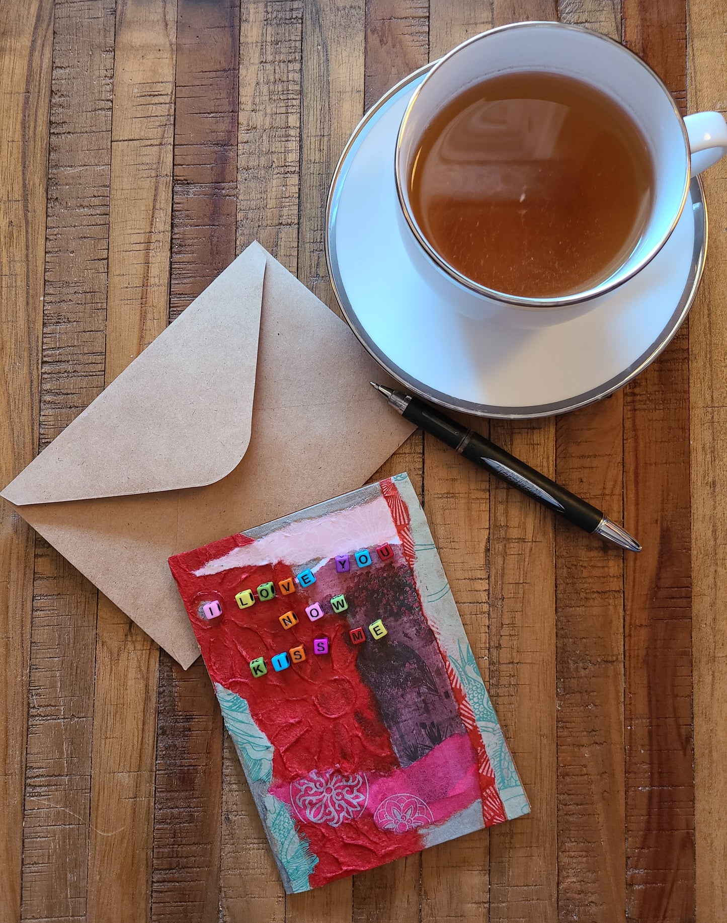 Handmade Multi-media Collage Greeting Cards |Red, Blue, Pink, Abstract | Valentine’s Day, Love, Romance, Special Occasion | OOAK