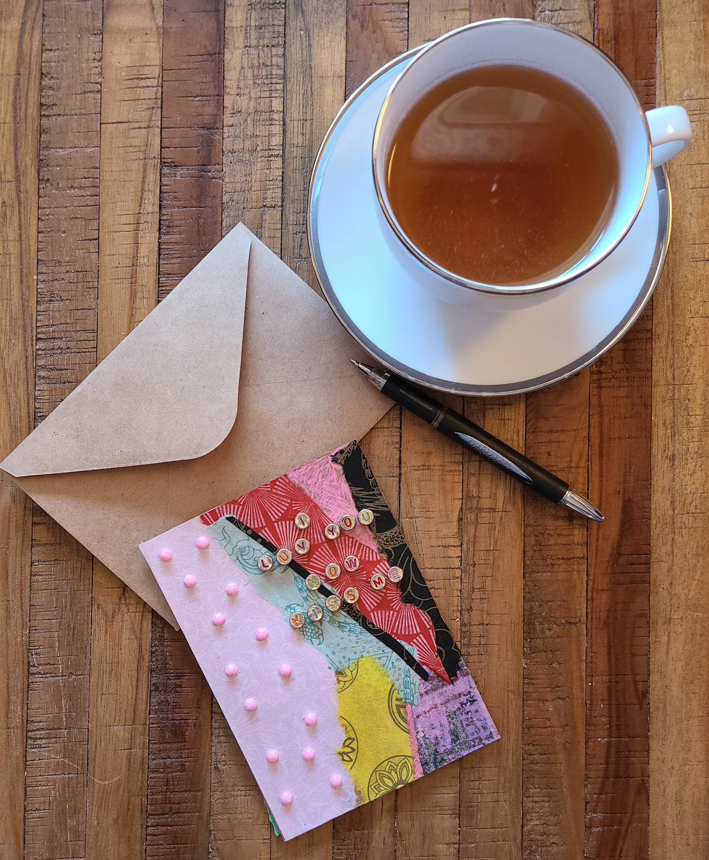 Handmade Multi-media Collage Greeting Cards |Pink, Red, Blue, Yellow, Abstract | Valentine’s Day, Love, Romance, Special Occasion | OOAK