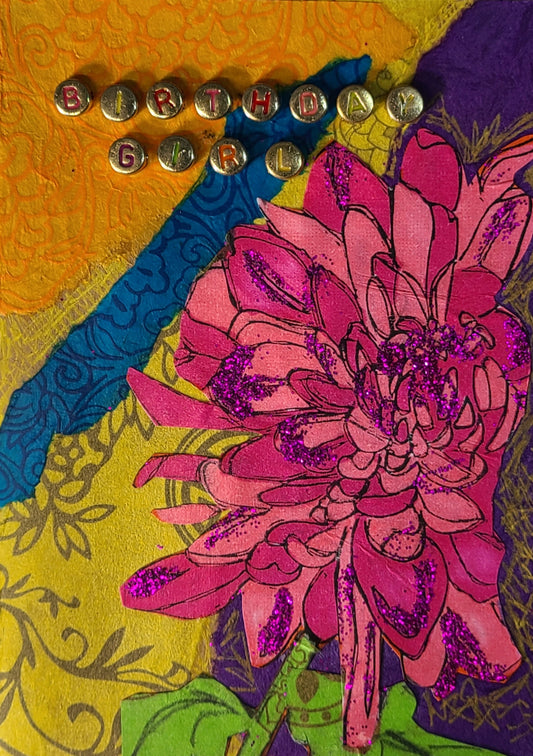 Handmade Multi-media Collage Greeting Cards |Pink, Yellow, Purple, Orange, Abstract, Floral | Birthday, Special Occasion | OOAK