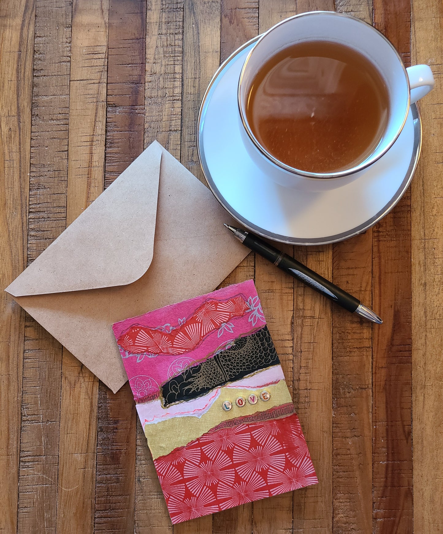 Handmade Multi-media Collage Greeting Cards |Red, Gold, Pink, Black, Abstract | Valentine’s Day, Love, Special Occasion | OOAK