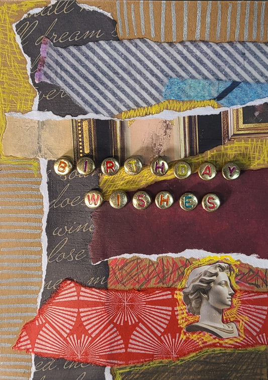 Handmade Multi-media Collage Greeting Cards |Burgundy, Red, Black, Abstract | Birthday, Special Occasion | OOAK