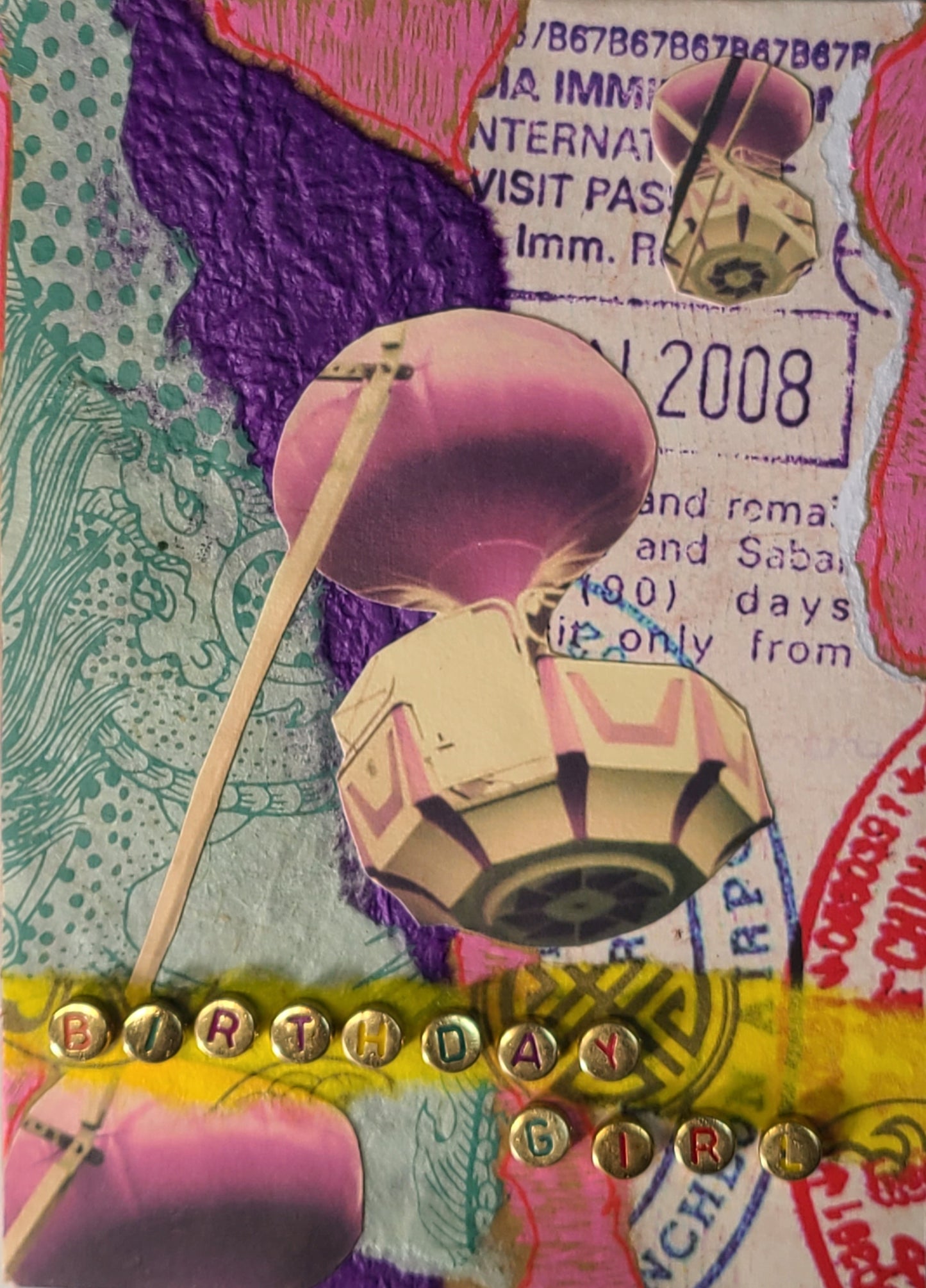 Handmade Multi-media Collage Greeting Cards |Pink, Blue, Purple, Abstract | Birthday, Special Occasion | OOAK