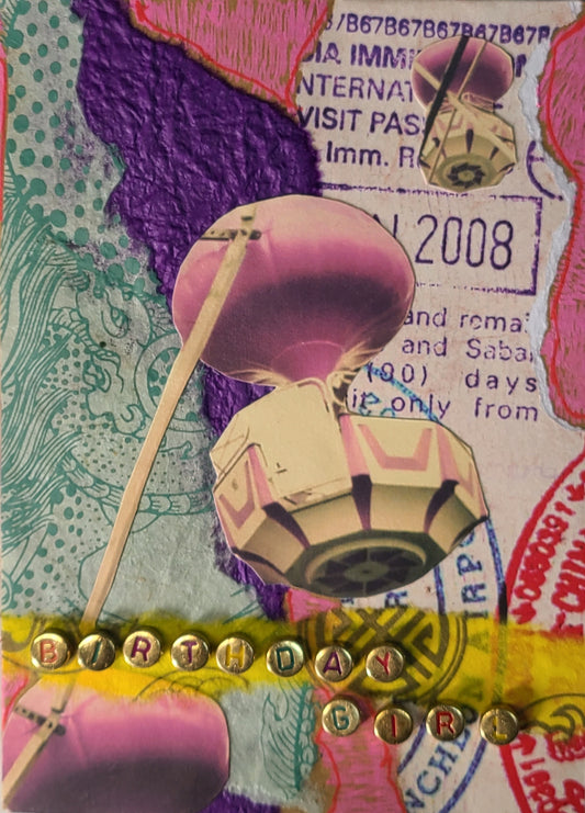 Handmade Multi-media Collage Greeting Cards |Pink, Blue, Purple, Abstract | Birthday, Special Occasion | OOAK