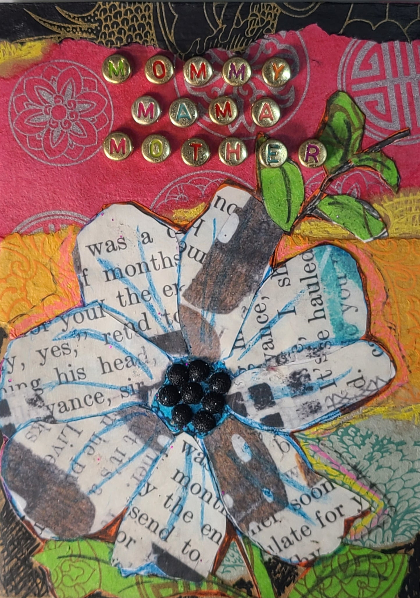 Handmade Multi-media Collage Greeting Cards |Pink, Blue, Orange, Abstract, Floral | Mother’s Day, Special Occasion | OOAK