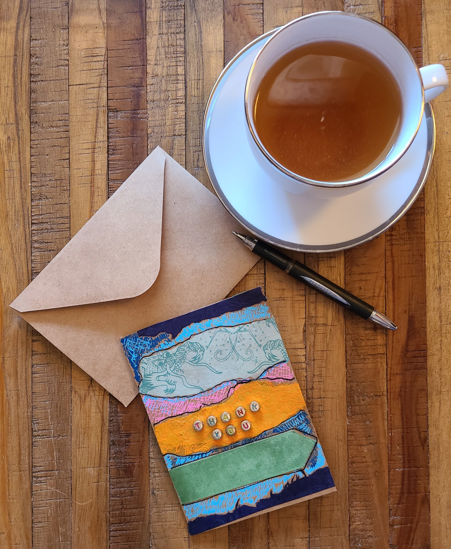 Handmade Multi-media Collage Greeting Cards |Orange, Blue, Green, Abstract | Thank You, Special Occasion | OOAK
