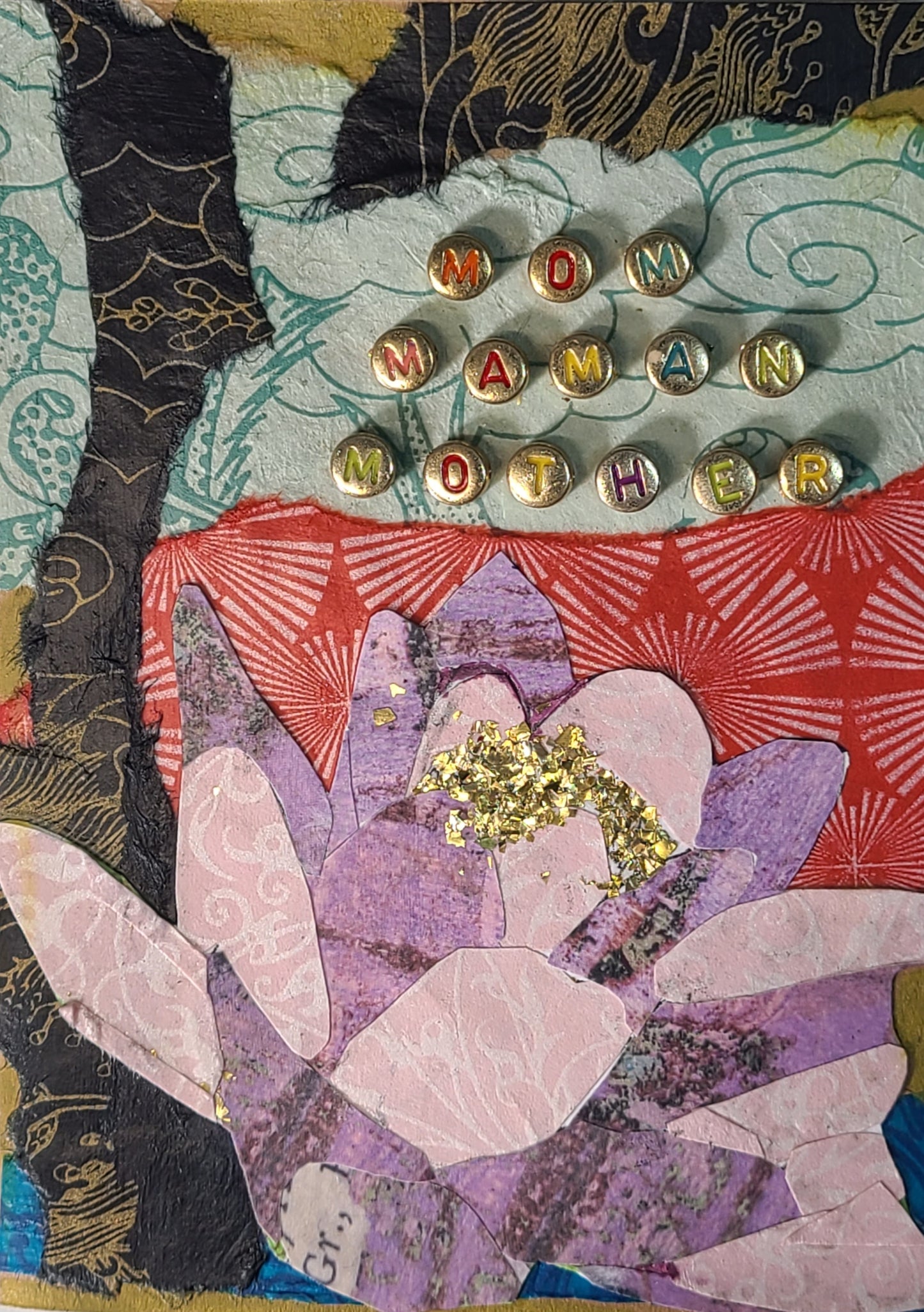 Handmade Multi-media Collage Greeting Cards |Pink, Purple, Red, Blue, Black, Abstract, Floral | Mother’s Day, Special Occasion | OOAK