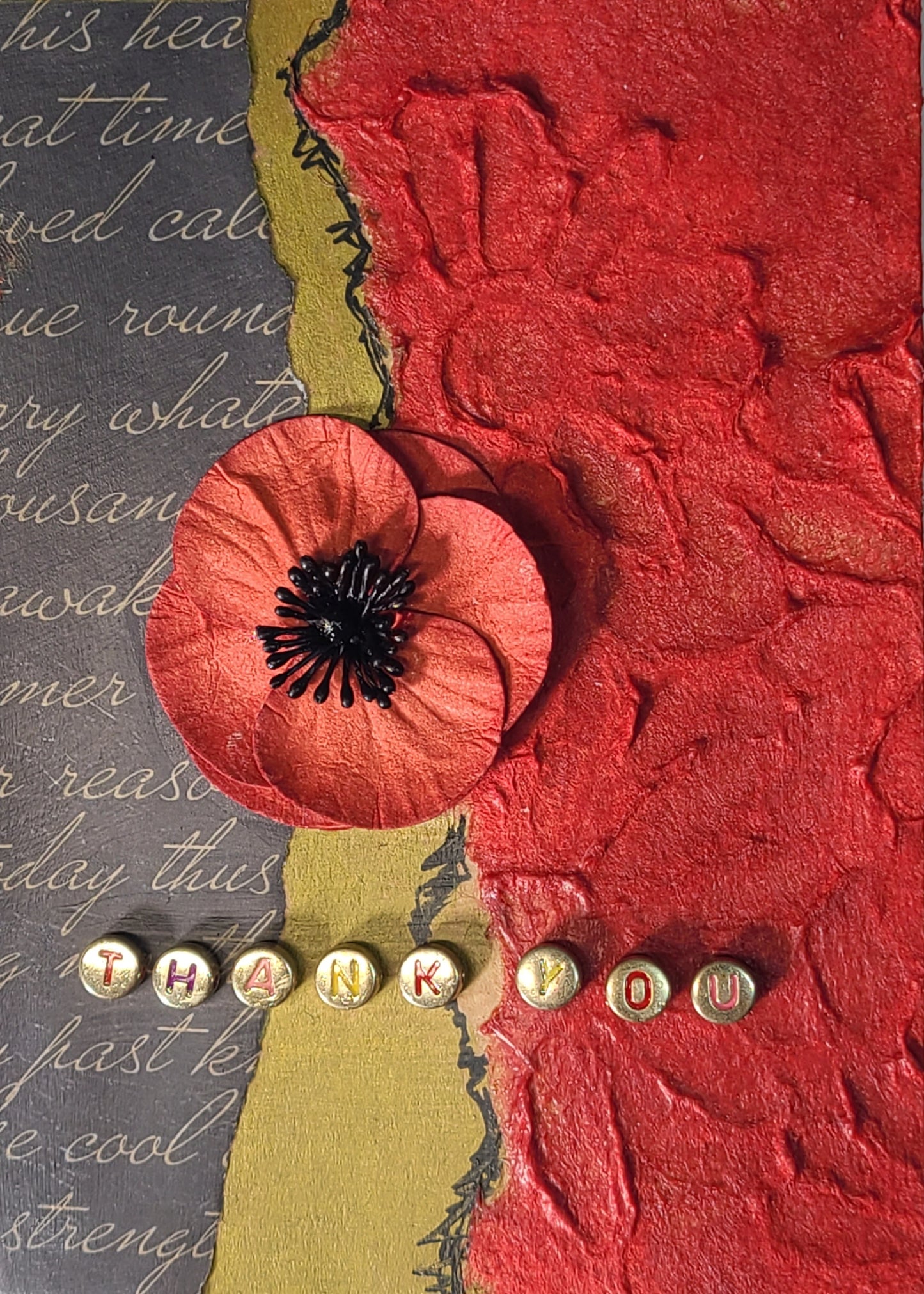 Handmade Multi-media Collage Greeting Cards |Red, Black, Gold | Thank You, Special Occasion | OOAK