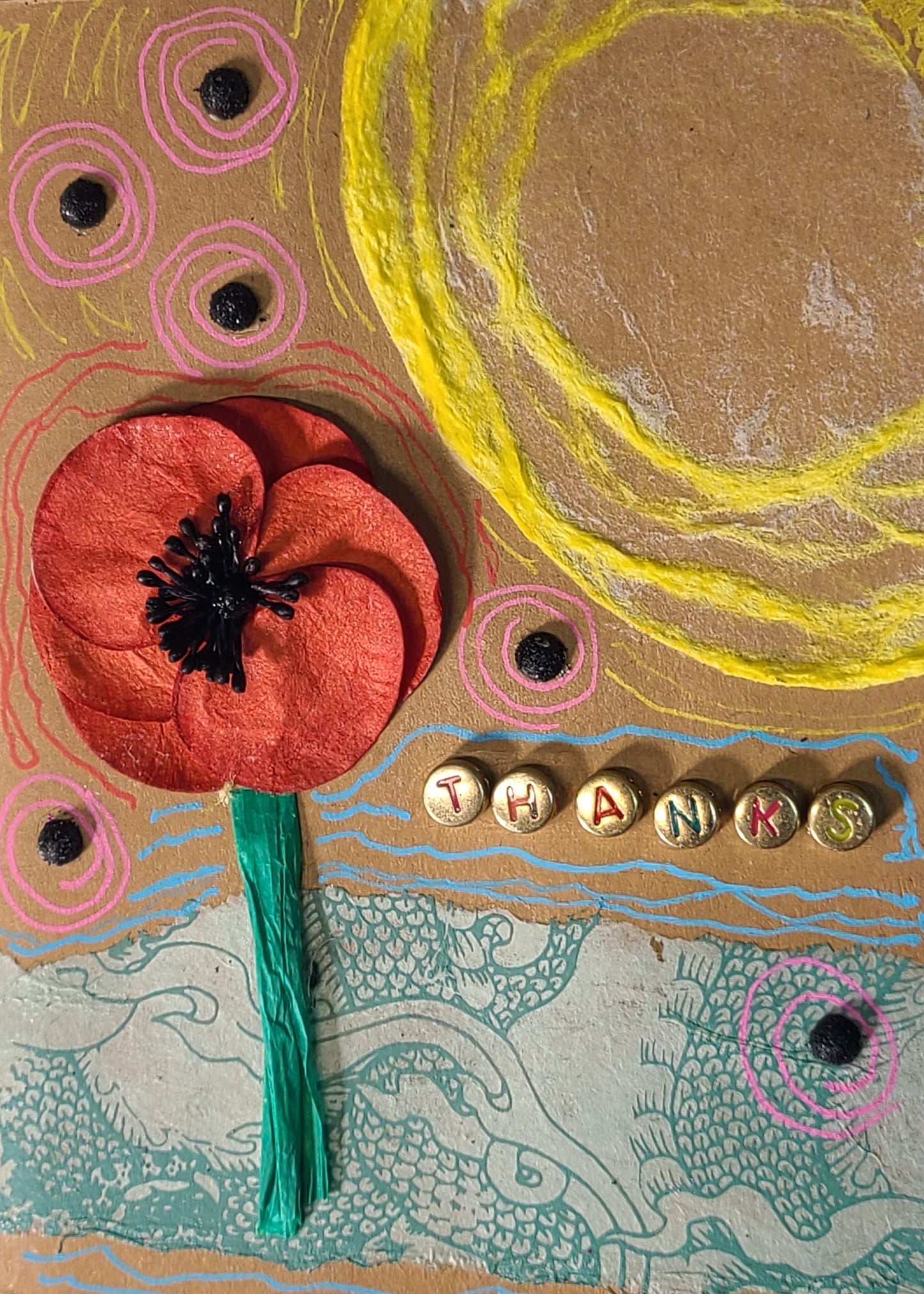 Handmade Multi-media Collage Greeting Cards |Red, Yellow, Blue, Abstract, Floral | Thank You, Special Occasion | OOAK