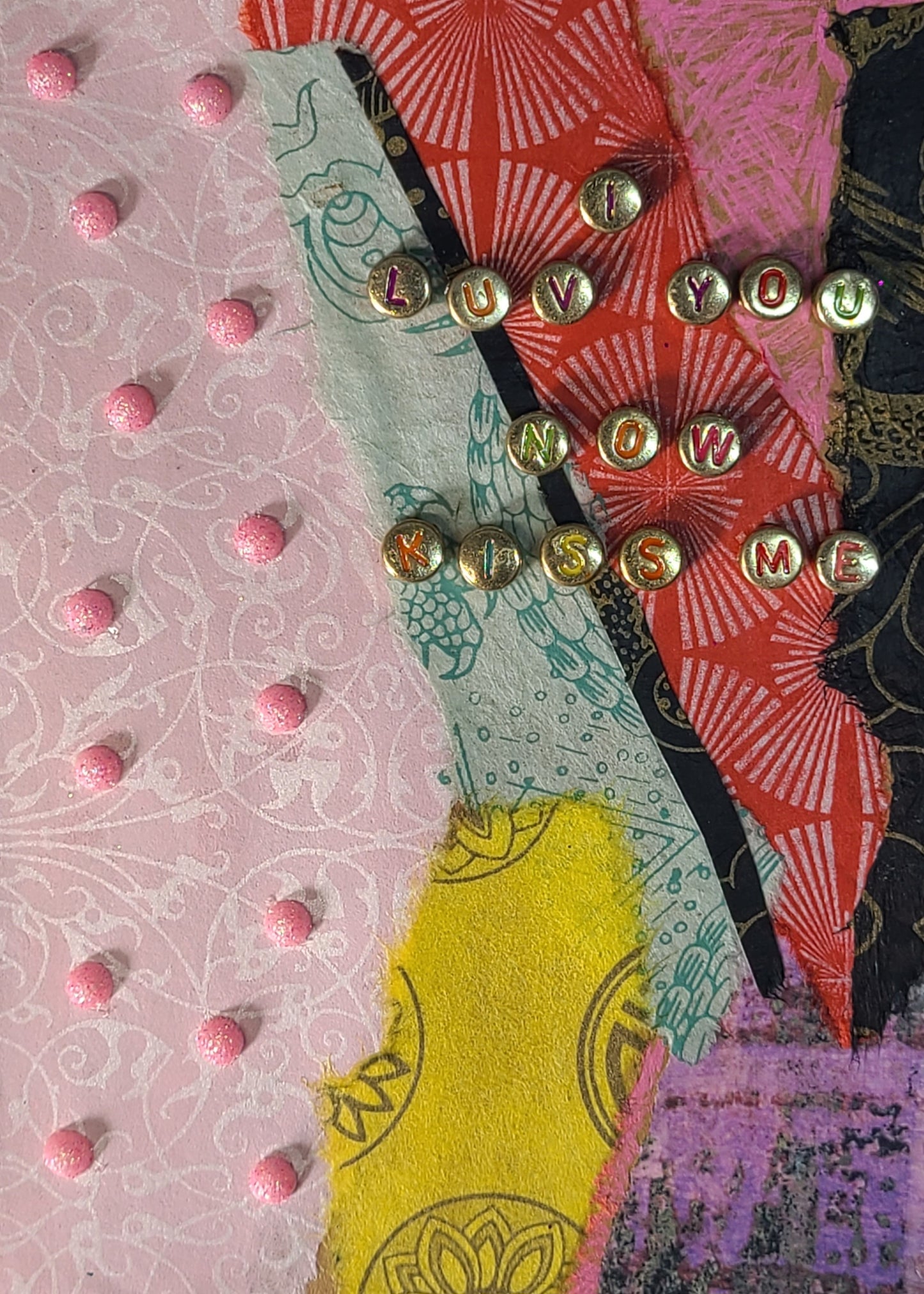 Handmade Multi-media Collage Greeting Cards |Pink, Red, Blue, Yellow, Abstract | Valentine’s Day, Love, Romance, Special Occasion | OOAK