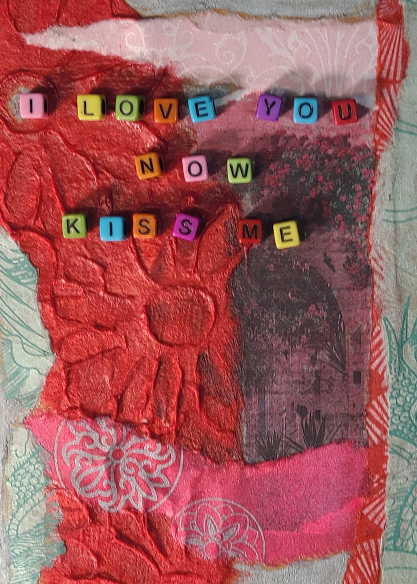 Handmade Multi-media Collage Greeting Cards |Red, Blue, Pink, Abstract | Valentine’s Day, Love, Romance, Special Occasion | OOAK