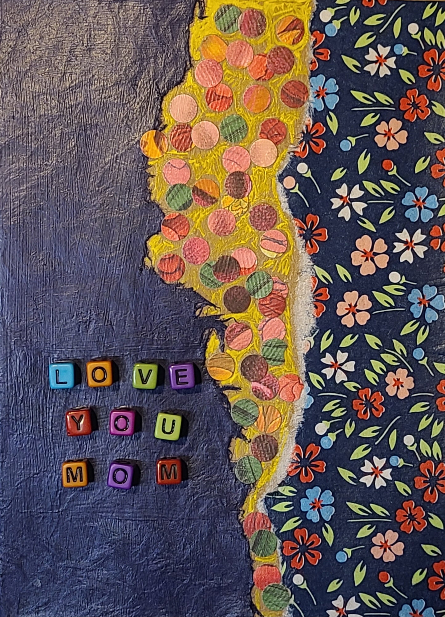Handmade Multi-media Collage Greeting Cards |Blue, Gold, Floral, Abstract | Mother’s Day, Special Occasion | OOAK