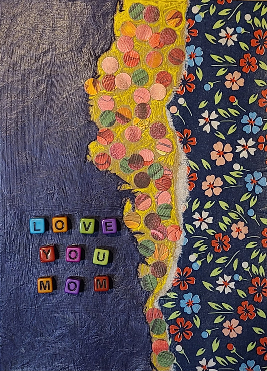 Handmade Multi-media Collage Greeting Cards |Blue, Gold, Floral, Abstract | Mother’s Day, Special Occasion | OOAK
