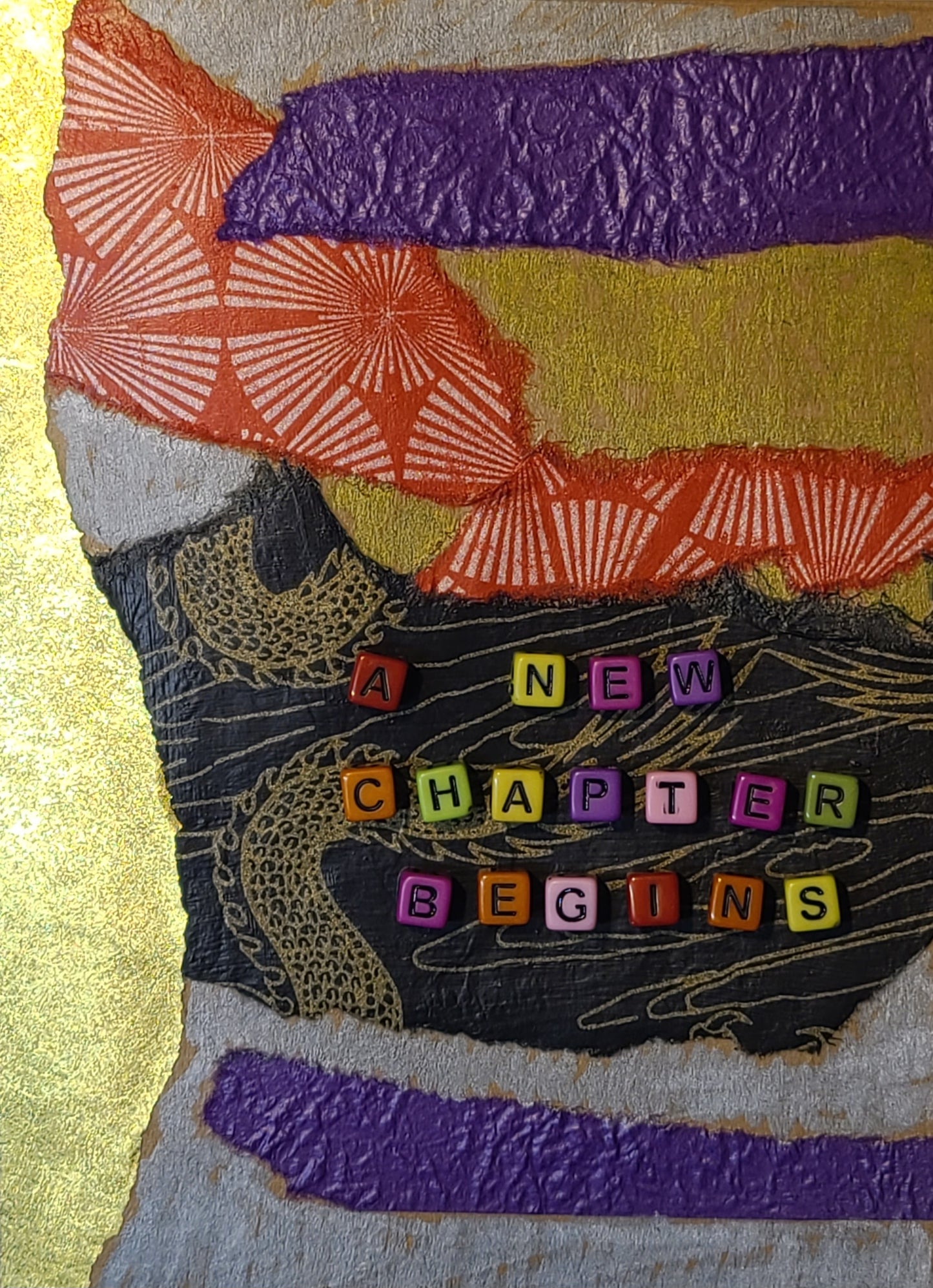 Handmade Multi-media Collage Greeting Cards |Red, Purple, Gold, Black, Abstract | Graduation, New Job, Celebration, Special Occasion | OOAK