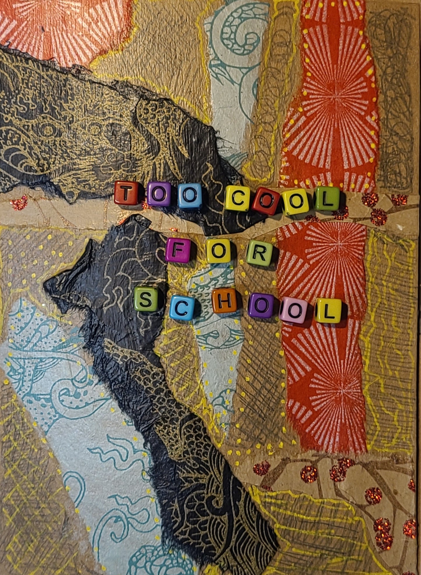 Handmade Multi-media Collage Greeting Cards |Black, Red, Blue, Yellow, Abstract | Graduation, Special Occasion | OOAK