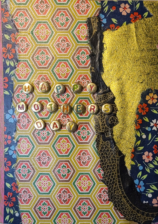 Handmade Multi-media Collage Greeting Cards |Gold, Black, Blue, Abstract, Floral | Mother’s Day, Special Occasion | OOAK