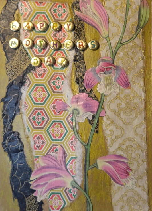 Handmade Multi-media Collage Greeting Cards |Pink, Gold, Black, Abstract, Vintage, Floral | Mother’s Day, Special Occasion | OOAK