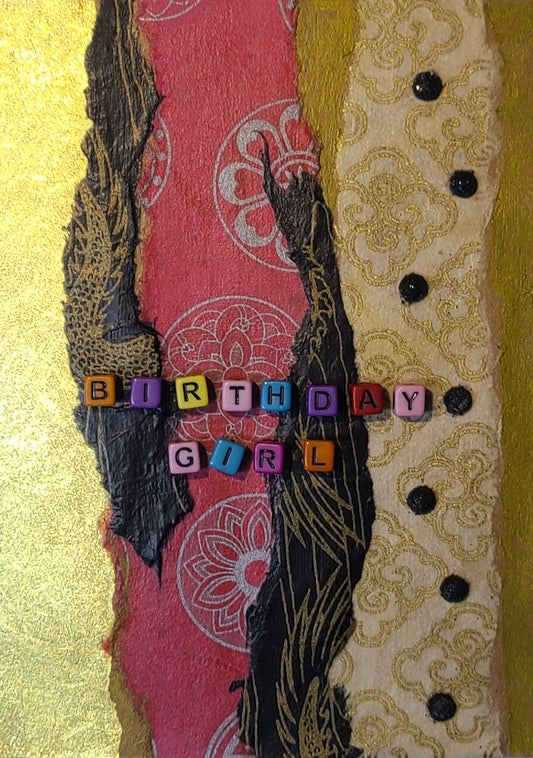 Handmade Multi-media Collage Greeting Cards |Gold, Black, Pink, Abstract | Birthday, Special Occasion | OOAK