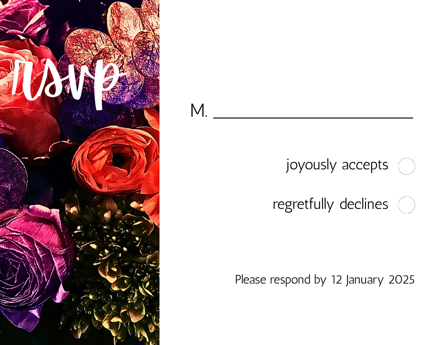 Wedding Stationery Package - Bold Floral with Violet Back