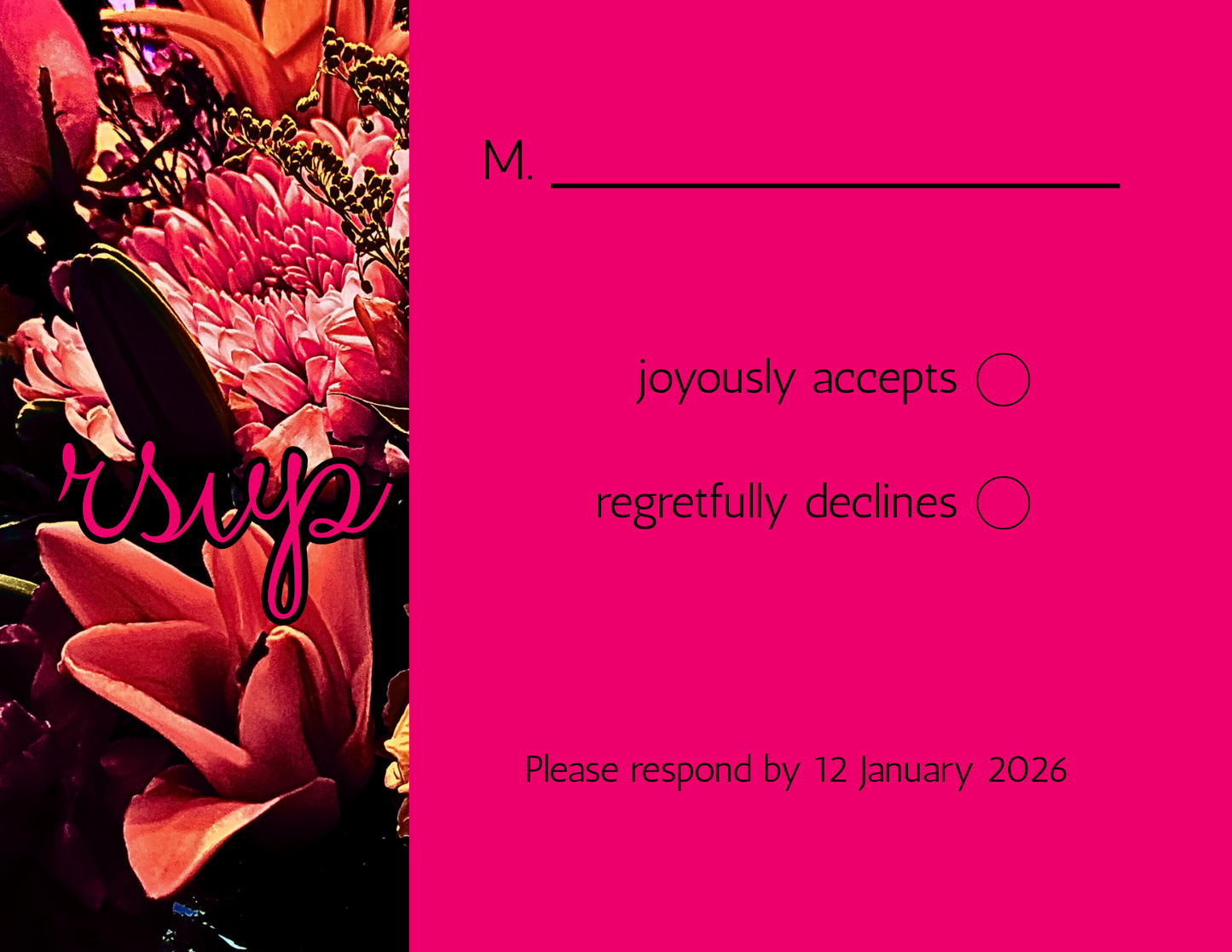 Wedding Stationery Package - Bold Floral with Fuschia Back